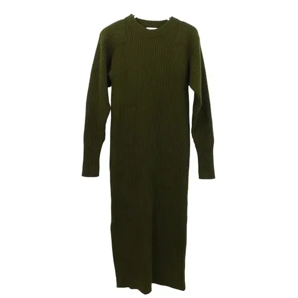 Anine Bing Women's Army Green Aurora Rib Knit Side Slit Midi Dress Size Small Anine Bing Women's Army Green Aurora Rib Knit Side Slit Midi Dress Size Small